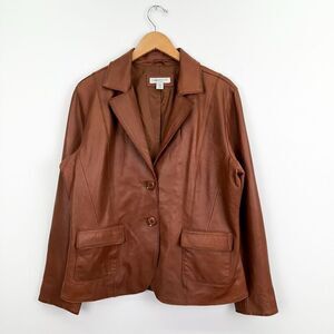 Coldwater Creek Women’s Supple Cognac Leather 2 Button Blazer Jacket